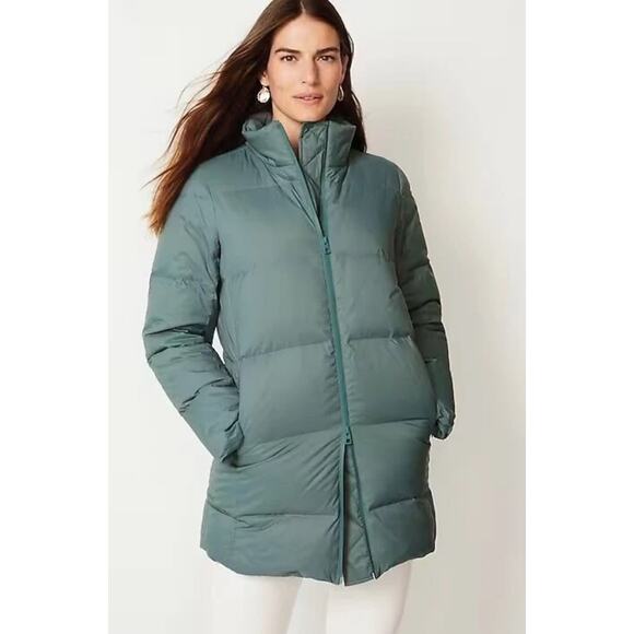 J.Jill NWT Long Puffer Coat Quilted Down Winter Warm Zip Front Bluespruce XL - Picture 1 of 8